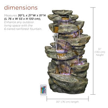 Alpine Corporation 51" Tall 6-Tier Outdoor Rainforest Waterfall Floor Fountain, Weather-Resistant Design with Color-Changing LED Lights & Remote Control, Gray