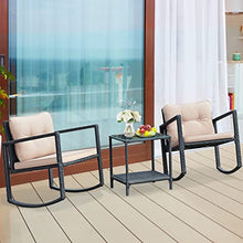 3 PC Patio Rattan Conversation Set Rocking Chair Cushioned Sofa Garden Furniture