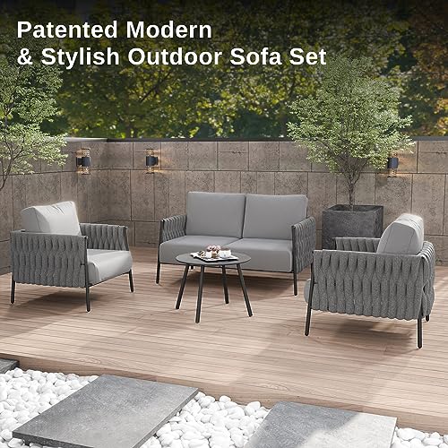 EAST OAK Life Chatter 4-Piece Patio Furniture Set Earth Black & Misty Grey
