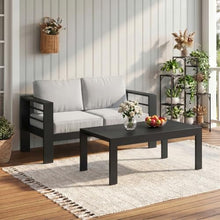 Solaste Aluminum Outdoor Loveseat with Coffee Table,2 PCS Patio Furniture Set with Cushions, All-Weather Outdoor Patio Sofa Sets for Balcony, Deck, Backyard, Porch, Garden, Light Grey