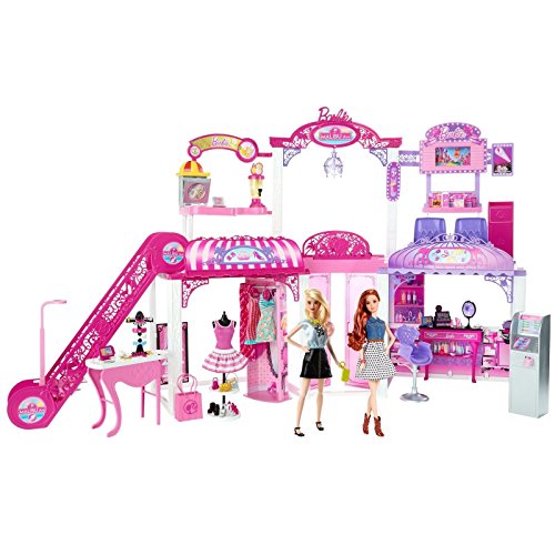 Barbie Malibu Ave Shopping Mall Playset - 50+ Pieces with Working Escalator, Fashion Boutique, Hair Salon, Food Court & Theater
