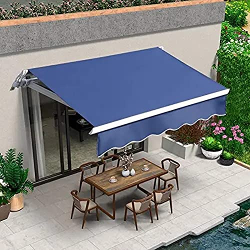 Retractable Patio Awning, Manual Deck Awning Sunshade Shelter With Crank Handle And Water-Resistant Polyester, Retractable Canopy For Yard, Porch, Balcony ( Color : Navy blue , Size : 16.4x11.5FT/5x3.
