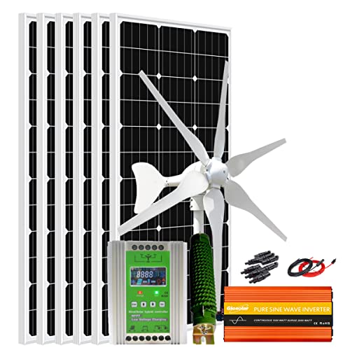 24V 1000W Wind Solar Power System: 400W Wind Turbine Generator + 6pcs 100W Monocrystalline Solar Panel +MPPT Hybrid Charge Controller+1KW Inverter (for 24V System Array)