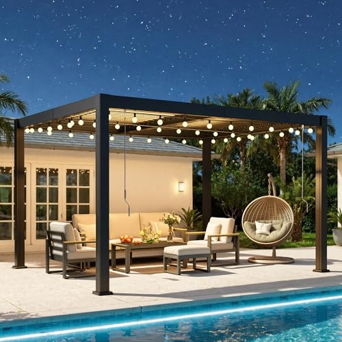 10'x12' Pergola with Adjustable Louvered Roof and Aluminum Frame