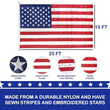 Super Tough 15ft X 25ft Heavy-Duty Nylon American Flag, Made in USA