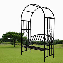Gyken Iron Garden Arch with Bench, Stable Garden Arbor, Pergola Trellis for Climbing Plant, Grape Vines Archway, Extra Wide 45inch / 3.8ft Seat for 2 People