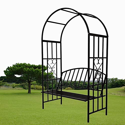 Gyken Iron Garden Arch with Bench, Stable Garden Arbor, Pergola Trellis for Climbing Plant, Grape Vines Archway, Extra Wide 45inch / 3.8ft Seat for 2 People