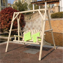 Etlegor Outdoor Wooden Porch Swing, Hanging Swing Bench Chair with A-Frame Modern 2-Person Rustic Bench Swing Curved Back Swing Chair for Outside, Yard, Garden