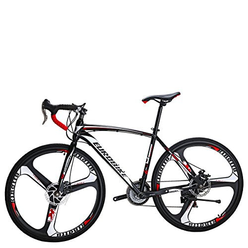EUROBIKE Road Bike TSM550 21 Speed 49 cm Frame Dual Disc Brake 700C 3-Spoke Wheels Black White K Wheel