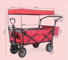 CWENZXDIA Garden Wagon Folding Garden Trolley Cart with Roof Wheels Brake Transport Metal Steel for Camping Utility Cart(Green)