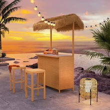 Grand Patio Outdoor Tiki Bar Set with Widen Ceramic Top, Phuket 3-Piece Wicker Islander Tiki Bar and 2 Stools, Tan