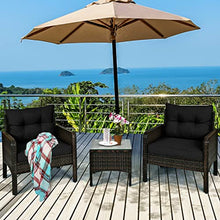 DUYHBAWRS 3 PCS Outdoor Rattan Conversation Set Patio Garden Cushioned Sofa Chair Coffee Table(D)