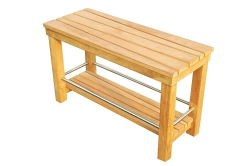 TeakFurnitureOutlet 30"x12" A-Grade Teak Fremantle Extra Large Shower/Bath Room/Pool Bench with Shelf