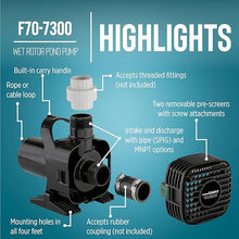 Little Giant 566729 7365 GPH Wet Rotor Pump with 40-Ft. Cord for ponds up to 7300 Gallons, Black, F70-7300