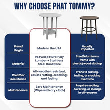 Phat Tommy Round Bar Height Patio Table - Outdoor Bar Table - Balcony Height Patio Furniture for Your Deck - Poly Outdoor Furniture, Grey