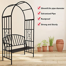 Garden Rose Arch with Bench, Metal Arbor Archway, Outdoor Patio Rose Trellis Pergola Climbing Plant Archway Tubular 114 cm Wide x 205 cm High, Black Garden Arbors and Arches Metal
