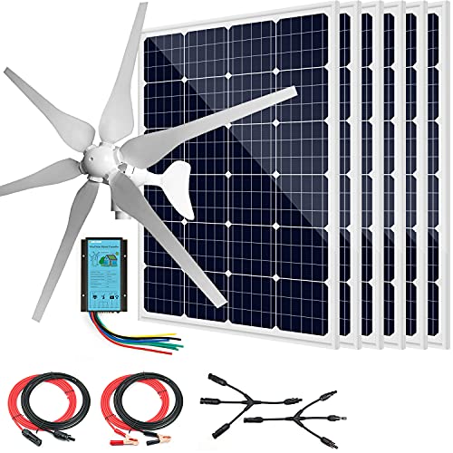 1120 Watts Solar Wind Turbine Generator Power Kit: 1pc 400 Watt Wind Turbine + 6pcs 120W Mono Solar Panels + 1pc Solar Wind Hybrid Controller