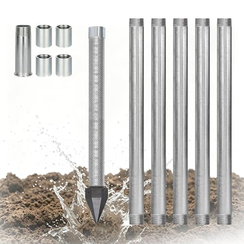 zhenmaster Shallow Well Drilling Tool, Impact Well Point Kit, 1-1/4 Stainless Steel Drive Point, 36-Inch Pipe, 60 Mesh Precision Screen, Galvanized Iron Body, for Farm, Garden Water Irrigation(5+1)