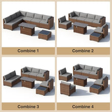 Qsun 8 Pieces Outdoor Patio Furniture Set with 44.9" Fire Pit Table, All-Weather Wicker Outdoor Patio Sectional Set with Coffee Table, for Garden Backyard