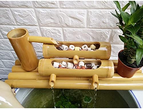 Garden Fountain Japanese Garden Decor,Bamboo Water Fountain Water Feature Handmade Garden Water Flowing Feature,Indoor/Outdoor Fountain+Filterbucket Desktop Fountain