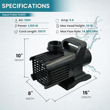 Aqua Pulse Submersible Pond Pump, 14,800 GPH, 100 ft Quick Disconnect Cord