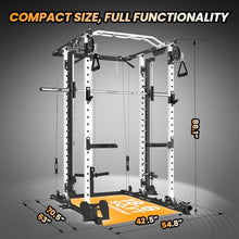 STMHOM Power Cage Smithbar White, 2000 Lbs Power Rack with Cable Crossover System, Multi-Functional Squat Rack with LAT Pulldown for Home Gym
