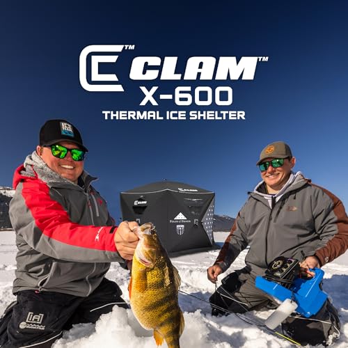 CLAM Thermal Ice Shelter 6 Person Insulated Winter Fishing Hub Tent X-600 Portable Popup Heated Camping House Black Ice Ops