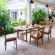 Cambridge Casual Haley 7 Piece Teak Outdoor Dining Set with Extendable Dining Table, Includes 6 Armless Dining Chairs with Seatpad and Extendable Dining Table with Umbrella Hole