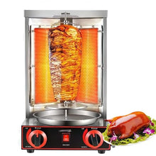 Gyros Rotisserie Grill Electric Shawarma Machine Stainless Steel Vertical Oven with Oil Collecting Pan 360° Rotating Kebabs 300℃ Adjustment (Gas)