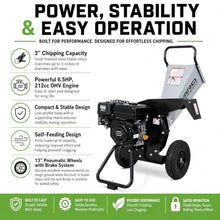 Yard Commander 3-Inch Wood Chipper Shredder, 212cc 6.5 HP OHV Engine, 20:1 Reduction Ratio, 2-Year Limited Warranty, Heat-Treated Steel Blades, 13-Inch Pneumatic Tires