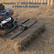 Garvee 48 Inch Durable Pine Straw Rake Steel Spring Landscape Rake Fits 2" Receiver for Lawn Tractors or ATV/UTV, Black
