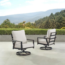 Oakland Living Pair of Black Aluminum Patio Deep Seating Swivel Rocker Club Chairs with Light Grey Cushions