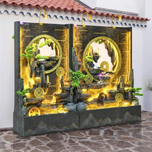 Elegant Zen Landscape Waterfall Fountain with LED Lighting and Artificial Greenery – Indoor and Outdoor Feng Shui Water Feature for Home and Garden Décor(#2713+2717)