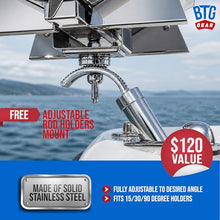 BTG Gear Tailwaves Marine Boat Grill w/Rod Holder Mount | Stainless Steel | Propane Boats & Tailgating & Camping | Built in Thermometer | Portable | Fold-away legs
