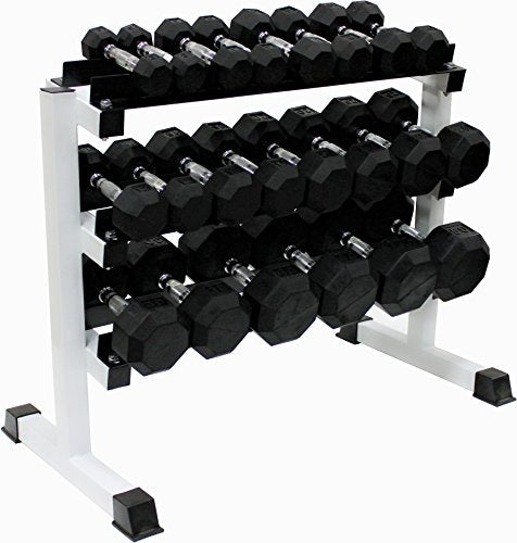 Ader Octagon Rubber Dumbbell Set 2-50Lbs (12 Pairs) 560Lbs with Dumbbell Rack Black White
