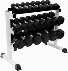Ader Octagon Rubber Dumbbell Set 2-50Lbs (12 Pairs) 560Lbs with Dumbbell Rack Black White