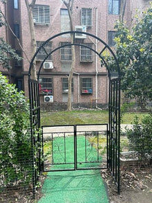 iumLeap Metal Garden Arch with Gate, Weatherproof Heavy Duty Trellis Rose Archway Stand Black Pergola Arbor for Roses & Climbing Plants, Outdoor Arbour HWD 210 X 114 X 52cm