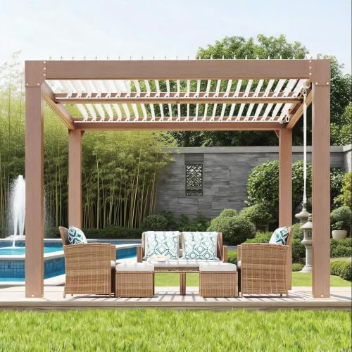10x10 ft Modern Outdoor Louvered Pergola, Adjustable Slatted Roof
