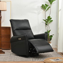 GDFStudio 270° Power Swivel Rocker Recliner Chair with USB & Type-C Ports, PU Leather Electric Glider Recliner, Upholstered Reclining Armchair with Side Pockets for Living Room, Bedroom, Black