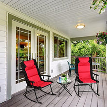 3 PCS Outdoor Folding Rocking Chair Table Set Bistro Sets Patio Furniture Red Outdoor Furniture