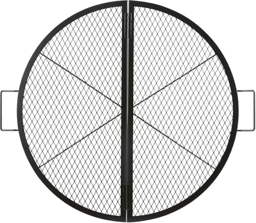 Wrobelax Foldable Round Cooking Grate for Fire Pit, Heavy Duty Steel BBQ Grill Grid with Handle and X Wire Support, Portable Camping Cookware