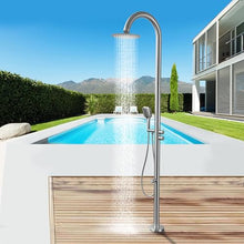 HUXUZYDY Free Standing Outdoor Shower Column with 3-Function Rotating Down-Flow Faucet for Backyard, Garden, Beach, Courtyard,Silver,Silver