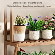 ARTUNV 3 Tier Ladder Plant Stand With Wheels, Wooden Slatted Flower Display Rack, Portable Rolling Storage Shelving For Terrace, Lawn & Home Decor(Size:60cm/24in,Color:Brown)