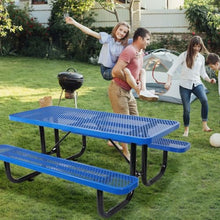 MATONELL 6ft Outdoor Picnic Table Rectangular Steel with Umbrella Hole Heavy Duty Carbon Steel Patio Garden Park Camping Table Weather-Resistant (Blue)