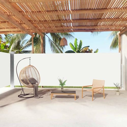 KGPWRCVD Retractable Side Awning Cream 78.7"x393.7" Large Screen Privacy Shade for Garden Patio Balcony, Adjustable Width with Automatic Roll-Back, UV-Proof Tear-Proof Water-Proof