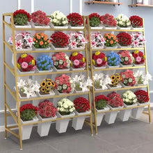 TBLOTYD 4 Tier Plant Stand Metal Flower Display Stand with 16 Pcs Buckets, Indoor Outdoor Heavy Duty Ladder Plant Shelf Flower Rack - Ideal for Flower Shops, Homes, Cafés, and of