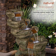Alpine Corporation 48" Tall Multi-Tier Rock Waterfall Fountain with Cool White LED Lights, Outdoor Water Feature for Backyard, Patio & Garden Decor, Gray