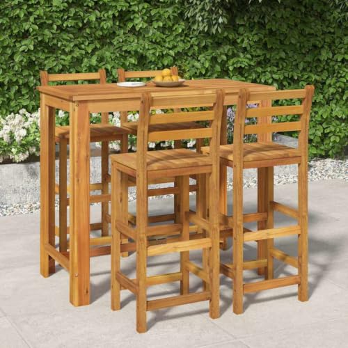 QINXIXINAIXI 5 Piece Patio Bar Set Solid Acacia Wood