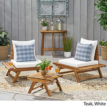 GDFStudio Outdoor 2 Seater Acacia Wood Club Chairs and Side Table Set, and White