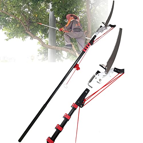 Extendable Tree Pole Pruner, 2 in 1 Profession Telescopic Tree Pruner,Steel Blade/Aluminium Handle, Garden Ratchet Tree Lopper & Branch Cutter with Saw Blade Attachment,18ft/5.4m